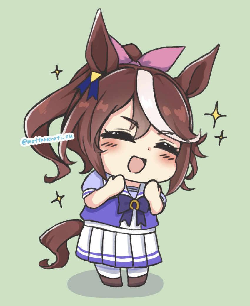 1girl, animal_ears, blush, bow, bowtie, brown_hair, chibi, chibi_only