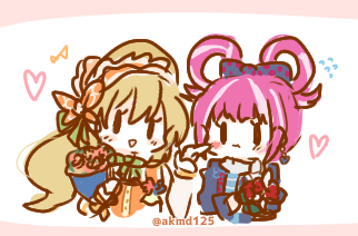 2girls, akmd125, bouquet, butterfly_hat_ornament, celine_(fire_emblem), celine_(love's_aroma)_(fire_emblem), dress, facial_mark