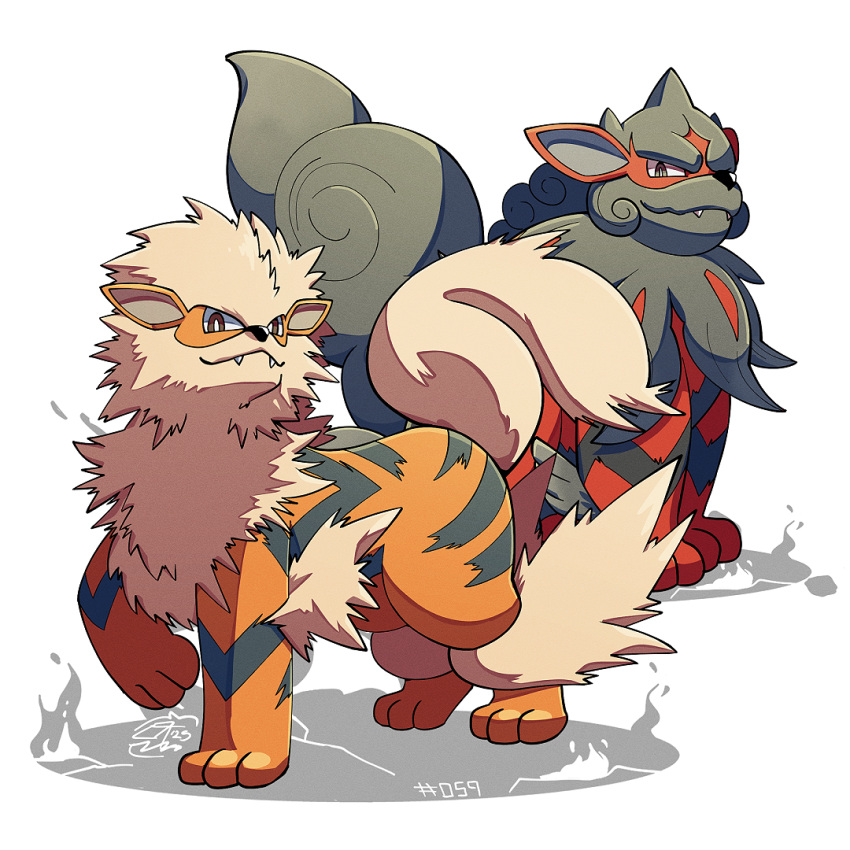 alt_text, arcanine, bright_pupils, brown_eyes, commentary, english_commentary, fangs, grey_fur