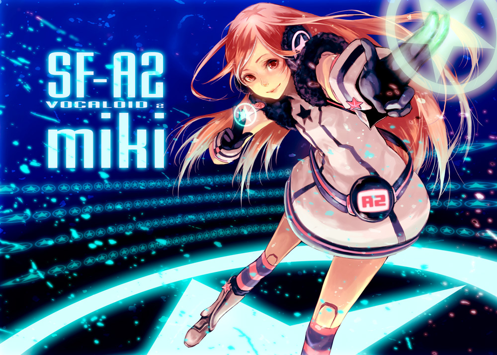 dress, earmuffs, gloves, headphones, headset, kneehighs, long_hair, miki_(vocaloid)