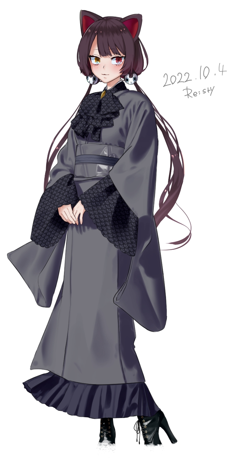 1girl, alternate_costume, animal_ears, animal_hair_ornament, artist_name, ascot, black_ascot, black_boots