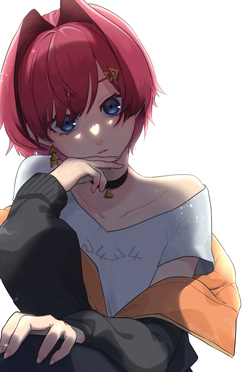 1girl, ange_katrina, ange_katrina_(casual), black_choker, black_jacket, blue_eyes, choker, collarbone