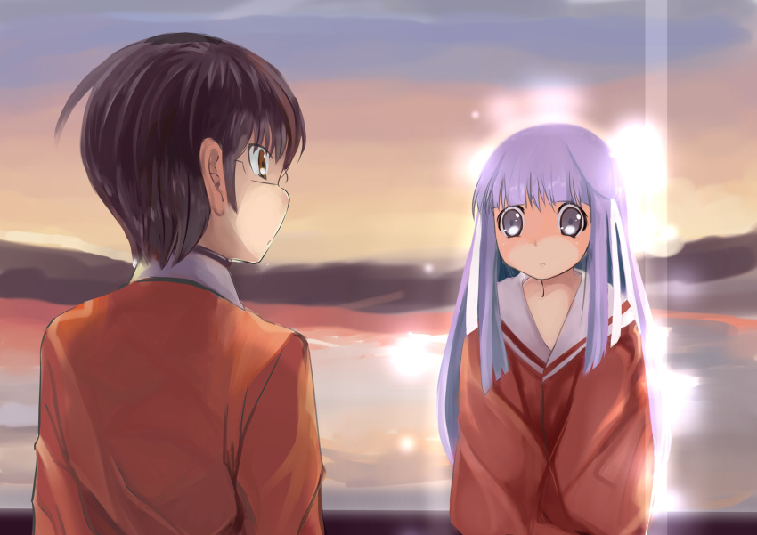 glasses, highres, kami_nomi_zo_shiru_sekai, katsuragi_keima, long_hair, minerva_(kami_nomi_zo_shiru_sekai), minerva_(kaminomi), oversized_clothes