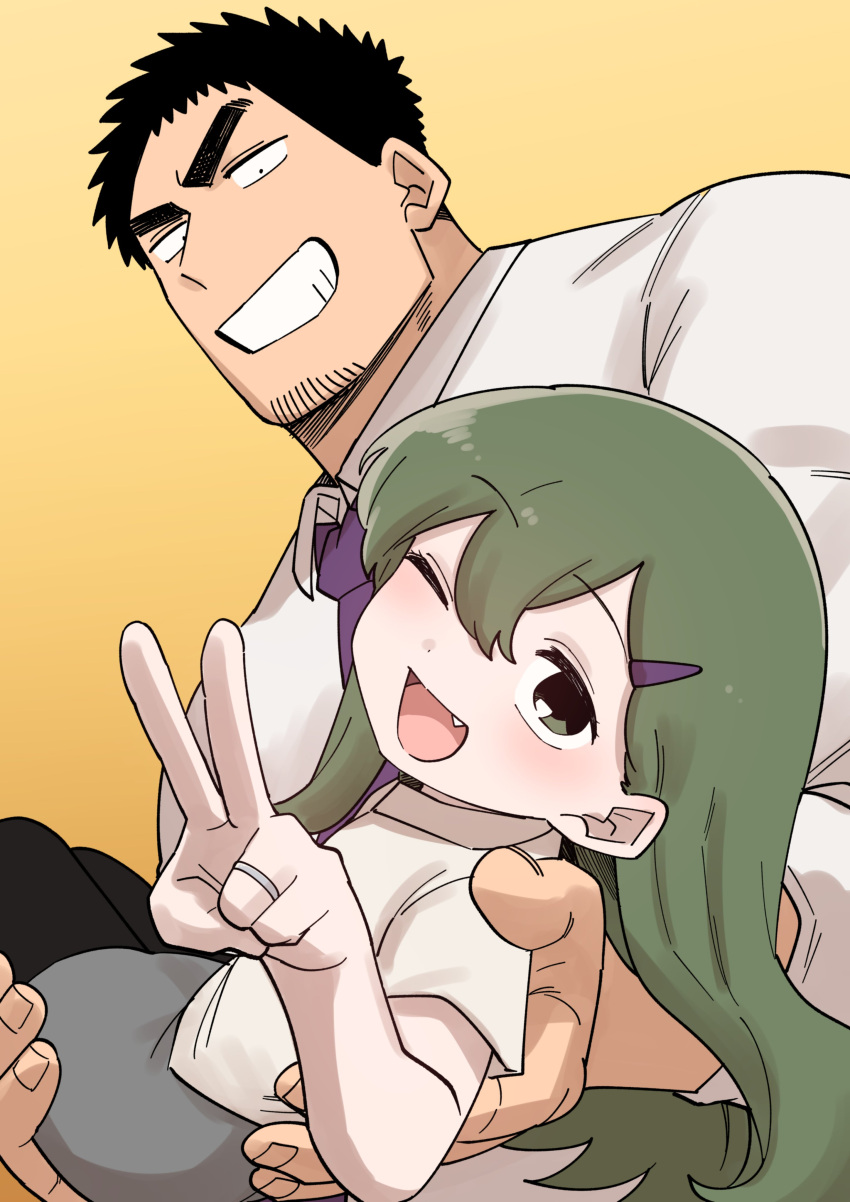 1boy, 1girl, absurdres, black_hair, black_pantyhose, carrying, commentary_request, gradient_background