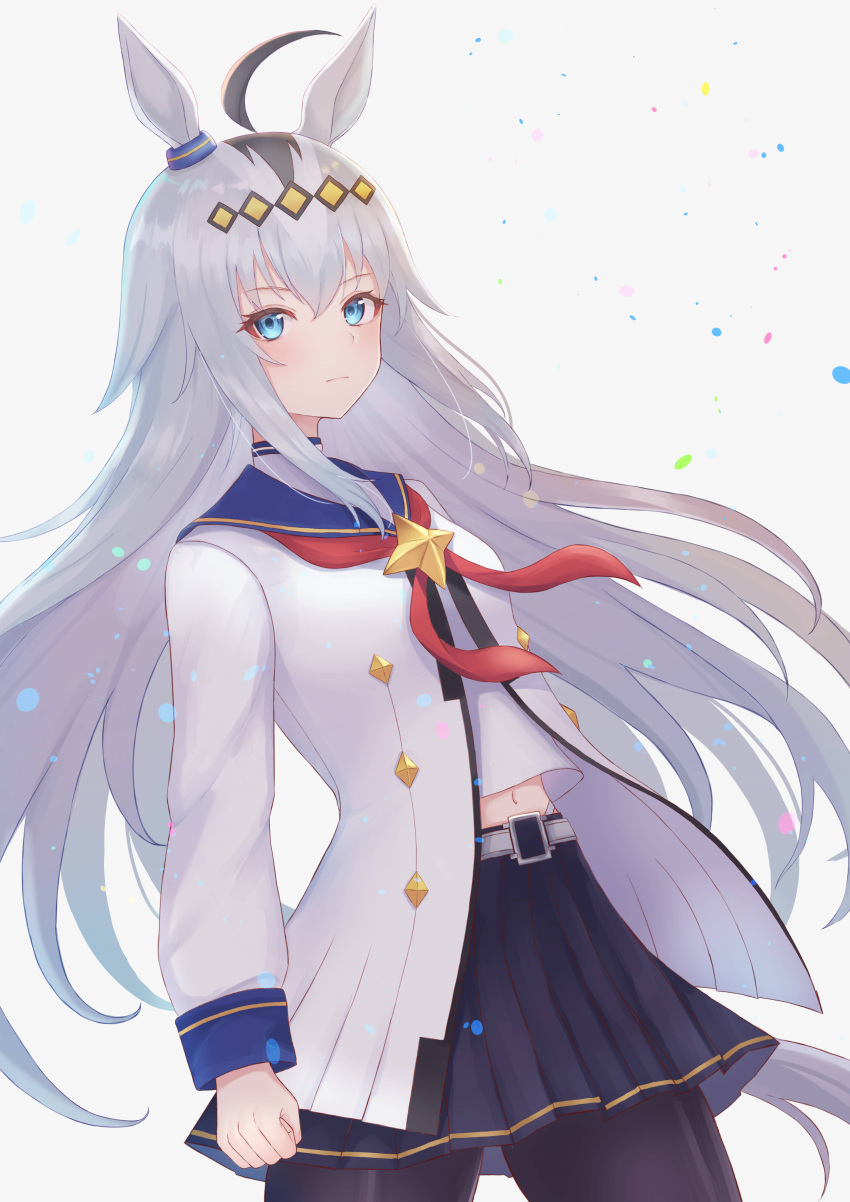 1girl, absurdres, ahoge, animal_ears, black_pantyhose, blue_eyes, blue_sailor_collar, blue_skirt