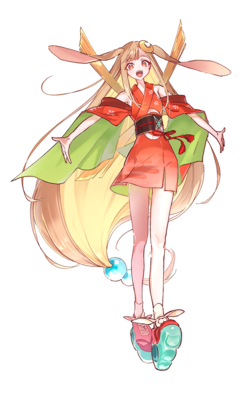 1girl, :d, absurdres, animal_ears, blonde_hair, cho_kaguya-hime!, commentary_request, crescent