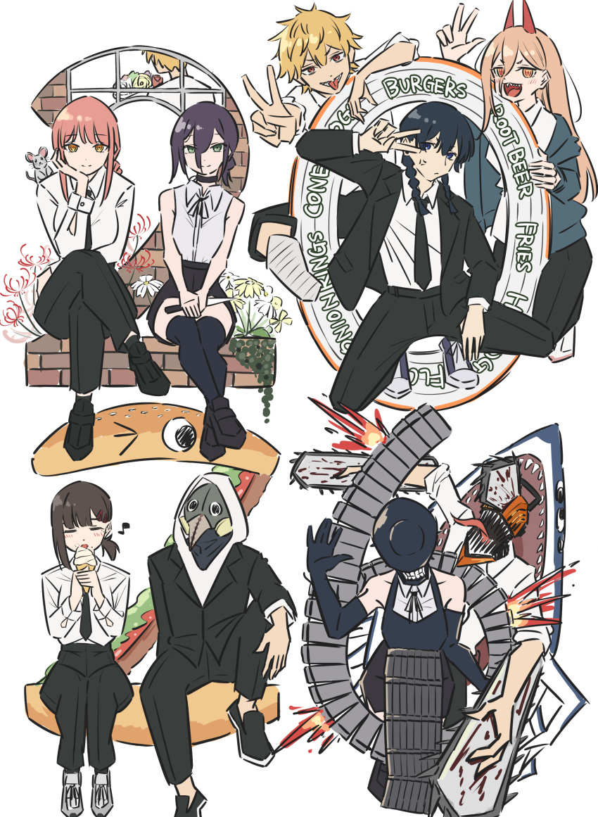 2026, 4boys, 5girls, absurdres, anger_vein, apron, bare_arms, bare_shoulders