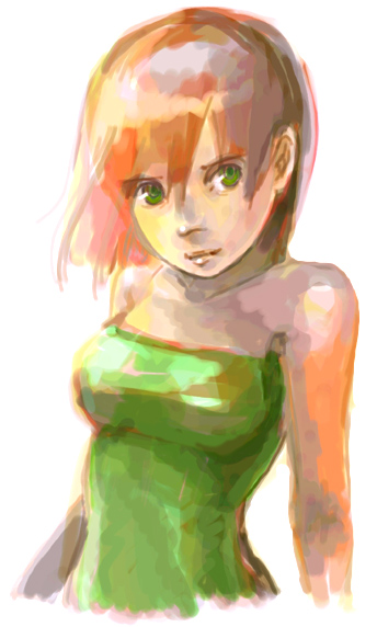 _(lune24), bare_shoulders, bob_cut, green_eyes, head_tilt, lio, lio_(lune24), looking_back