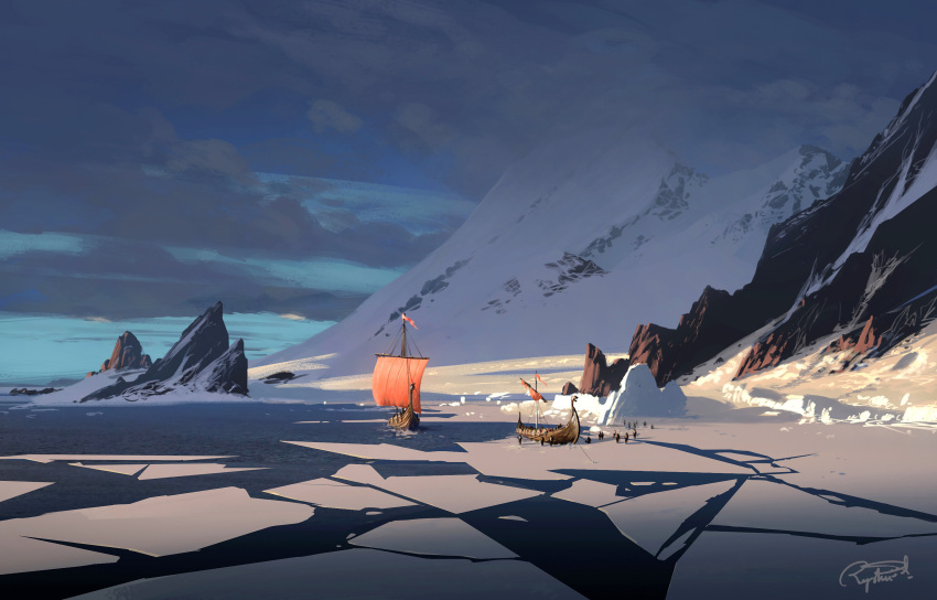 absurdres, assassin's_creed:_valhalla, assassin's_creed_(series), blue_sky, clouds, cloudy_sky, cold, commentary
