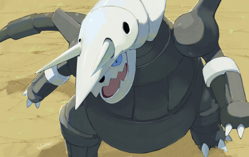 aggron, armor, black_eyes, blue_sclera, claws, colored_sclera, fangs, highres