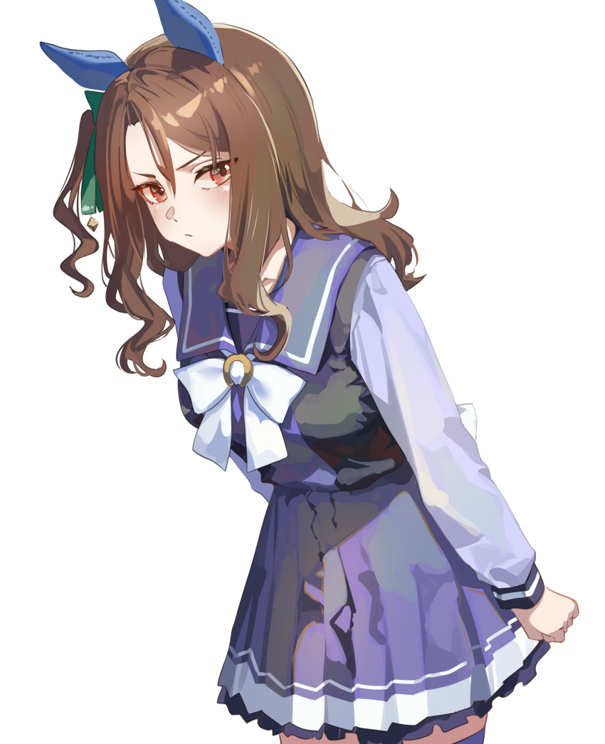 1girl, absurdres, animal_ears, blush, bow, bowtie, breasts, brown_hair