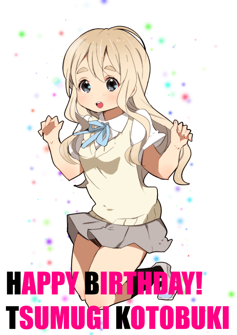 blonde_hair, blue_eyes, happy_birthday, jumping, k-on!, kotobuki_tsumugi, long_hair, meno
