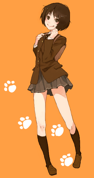 1girl, amagami, bag, brown_eyes, brown_hair, jacket, messy_hair, mmlu_(honwa_karesu)