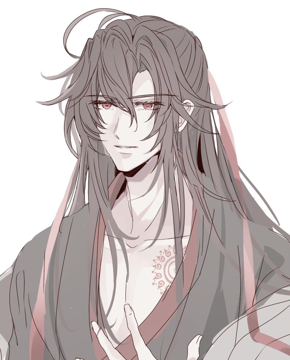 1boy, ahoge, bishounen, black_hair, black_hanfu, branded, brown_hair, chinese_clothes
