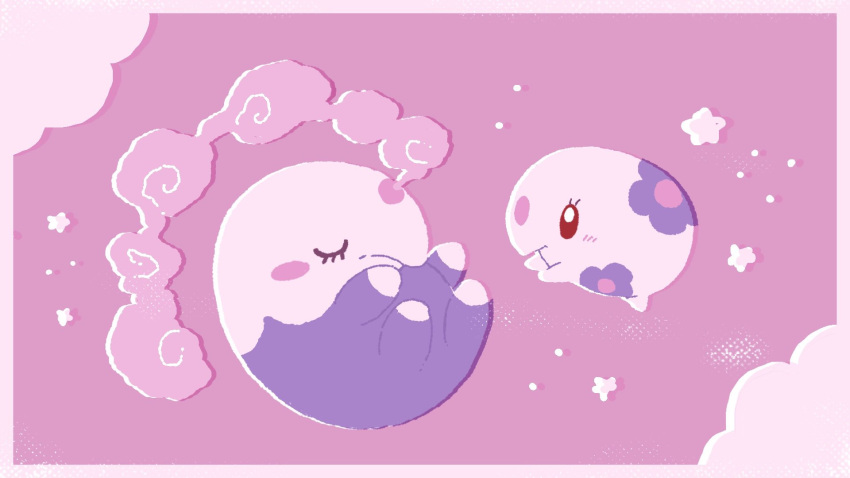 blush, blush_stickers, bright_pupils, check_commentary, clouds, commentary_request, floating, full_body