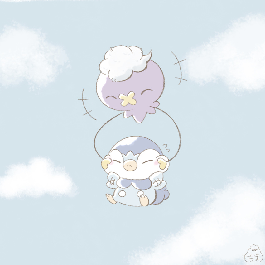 carrying, closed_eyes, commentary_request, drifloon, flying_sweatdrops, happy, highres, mochimaro_(infj_oekaki)