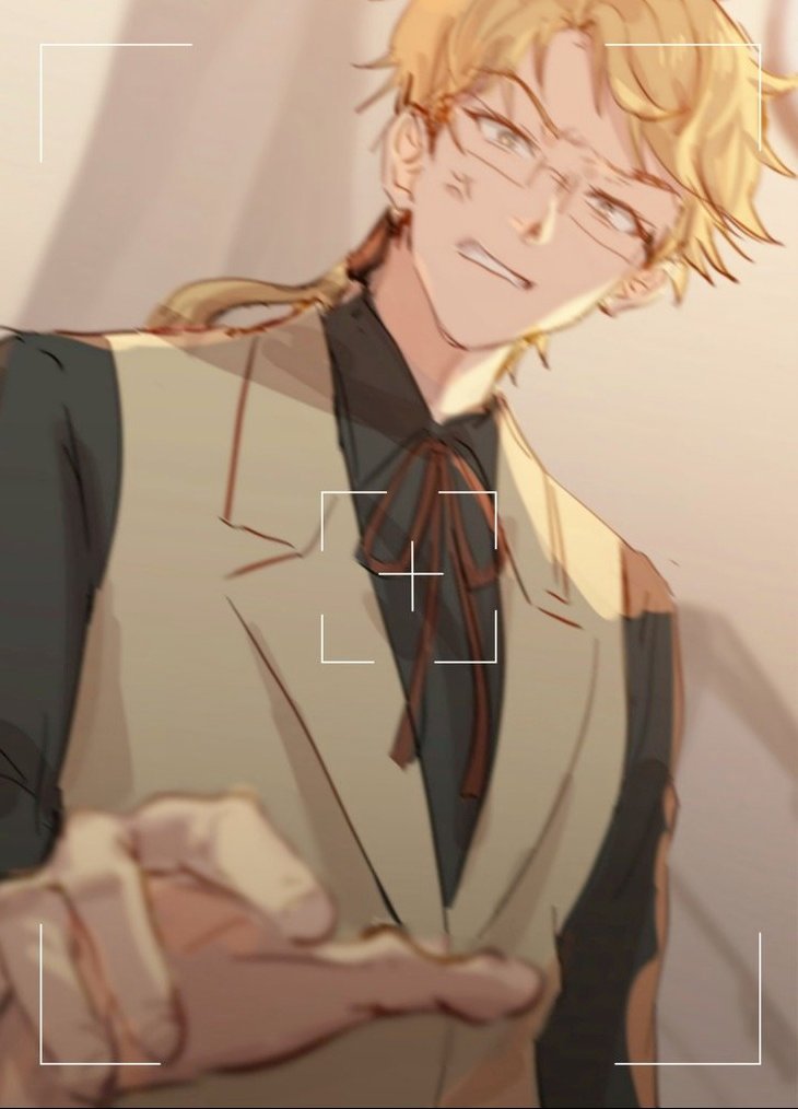 1boy, anger_vein, black_shirt, blonde_hair, brown_jacket, bungou_stray_dogs, clenched_teeth, collared_shirt