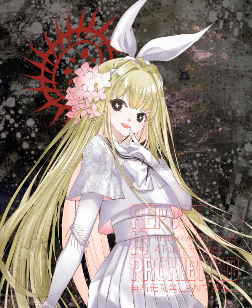 1girl, black_eyes, blonde_hair, bow, bowtie, character_request, colored_inner_hair, commentary_request