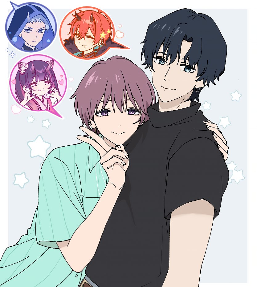 2boys, black_hair, black_shirt, blue_eyes, blue_hair, blue_shirt, cho_kaguya-hime!, closed_mouth