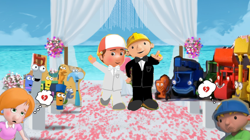 bob_(bob_the_builder), bob_the_builder, claw_hammer, dizzy_(bob_the_builder), dusty_(handy_manny), felipe_(handy_manny), flashlight, flicker_(handy_manny), hammer, handy_manny, hard_hat, helmet, highres, kelly_(handy_manny), lofty_(bob_the_builder), manuel_estevez_garcia, muck_(bob_the_builder), non-web_source, pat_(handy_manny), rolley_(bob_the_builder), rusty_(handy_manny), scoop_(bob_the_builder), screwdriver, speech_bubble, spoken_broken_heart, squeeze_(handy_manny), stretch_(handy_manny), thought_bubble, turner_(handy_manny), wedding, wendy_(bob_the_builder)