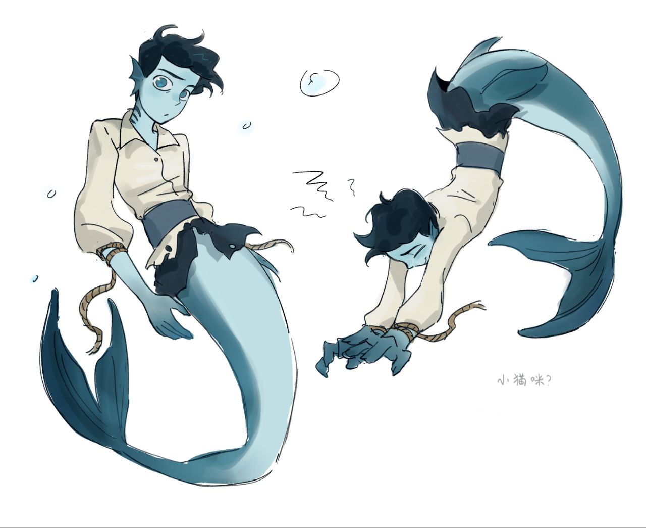 1boy, air_bubble, black_hair, blue_eyes, blue_skin, bubble, closed_eyes, closed_mouth
