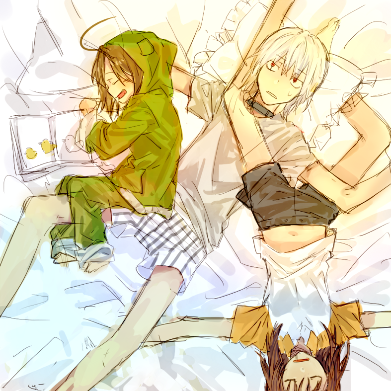 accelerator, accelerator_family, ahoge, albino, belly, boxers, brown_hair, choker