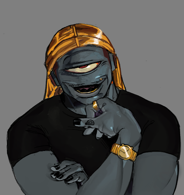 alternate_muscle_size, alternate_skin_color, black_nails, colored_skin, cyclops, dark-skinned_male, dark_skin, english_commentary