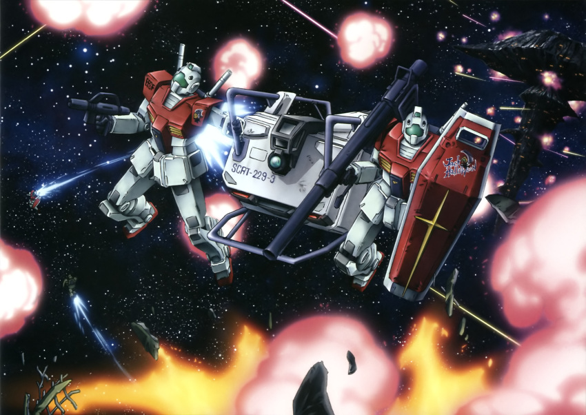 a_baoa_qu, army, artist_request, asteroid, bazooka_(gundam), beam_gun, debris, earth_federation