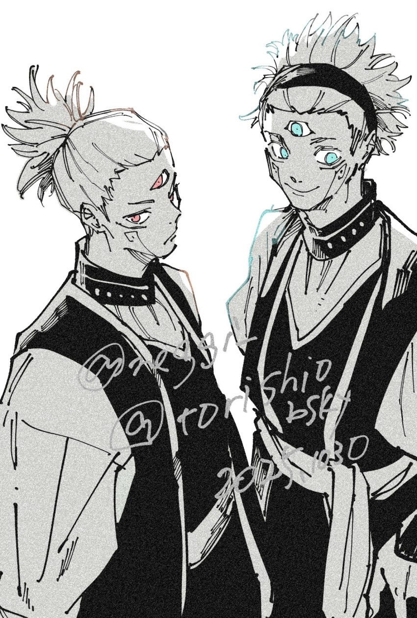 blue_eyes, brothers, cross_val_vol_yelvori, facial_mark, hairband, highres, jujutsu_kaisen, jujutsu_kaisen_modulo