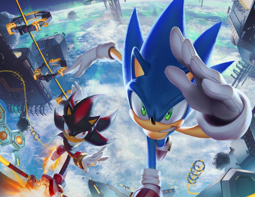 2boys, absurdres, black_fur, blue_fur, earth_(planet), foreshortening, furry, furry_male