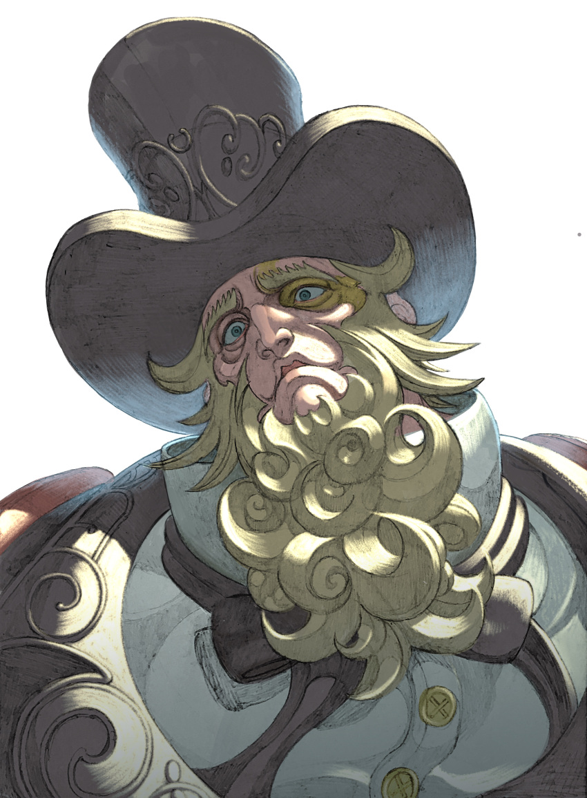 1boy, absurdres, beard, blonde_hair, commentary, facial_hair, from_below, g_(street_fighter)