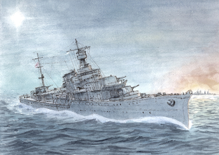 atelier_bono, battle_of_savo_island, commentary_request, cruiser, fire, guadalcanal_campaign, highres, historical_event