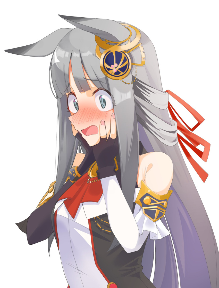 1girl, animal_ears, blue_eyes, blunt_bangs, blush, breasts, chrono_genesis_(umamusume), collarbone