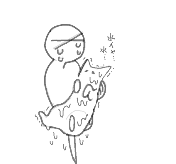 cat, crying, looking_up, nika_(happyakuman), oekaki, original, symbol-shaped_pupils, trembling, wet, white_background, x-shaped_pupils