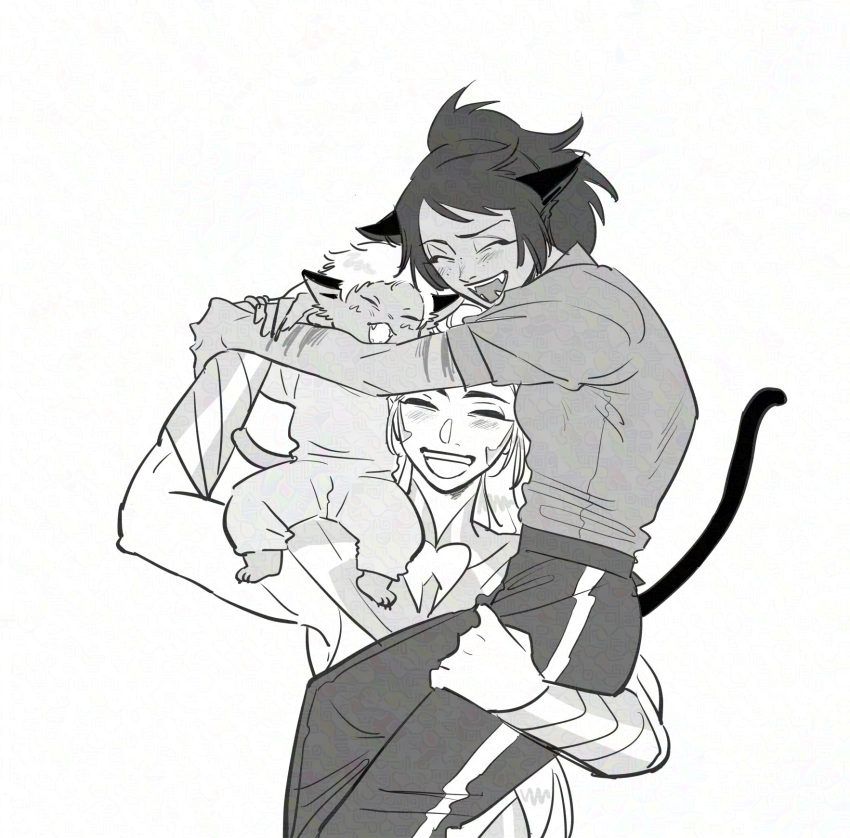 1other, 2girls, adora_(she-ra), animal_ears, carrying, carrying_person, cat_ears, cat_girl