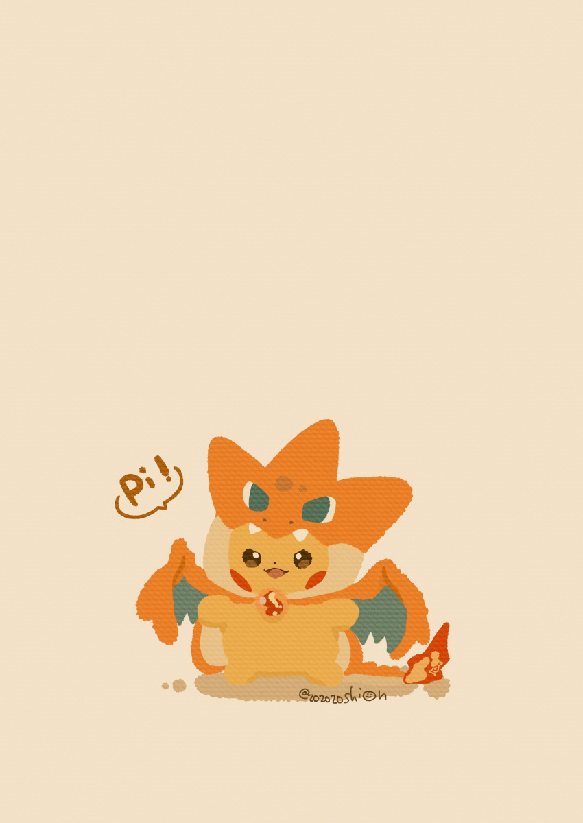 absurdres, animal_focus, brown_eyes, charizard, clothed_pokemon, cosplay, highres, hood
