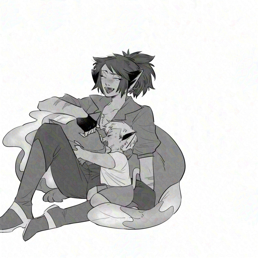 1girl, 1other, animal_ears, boots, cat_ears, cat_girl, cat_tail, catra
