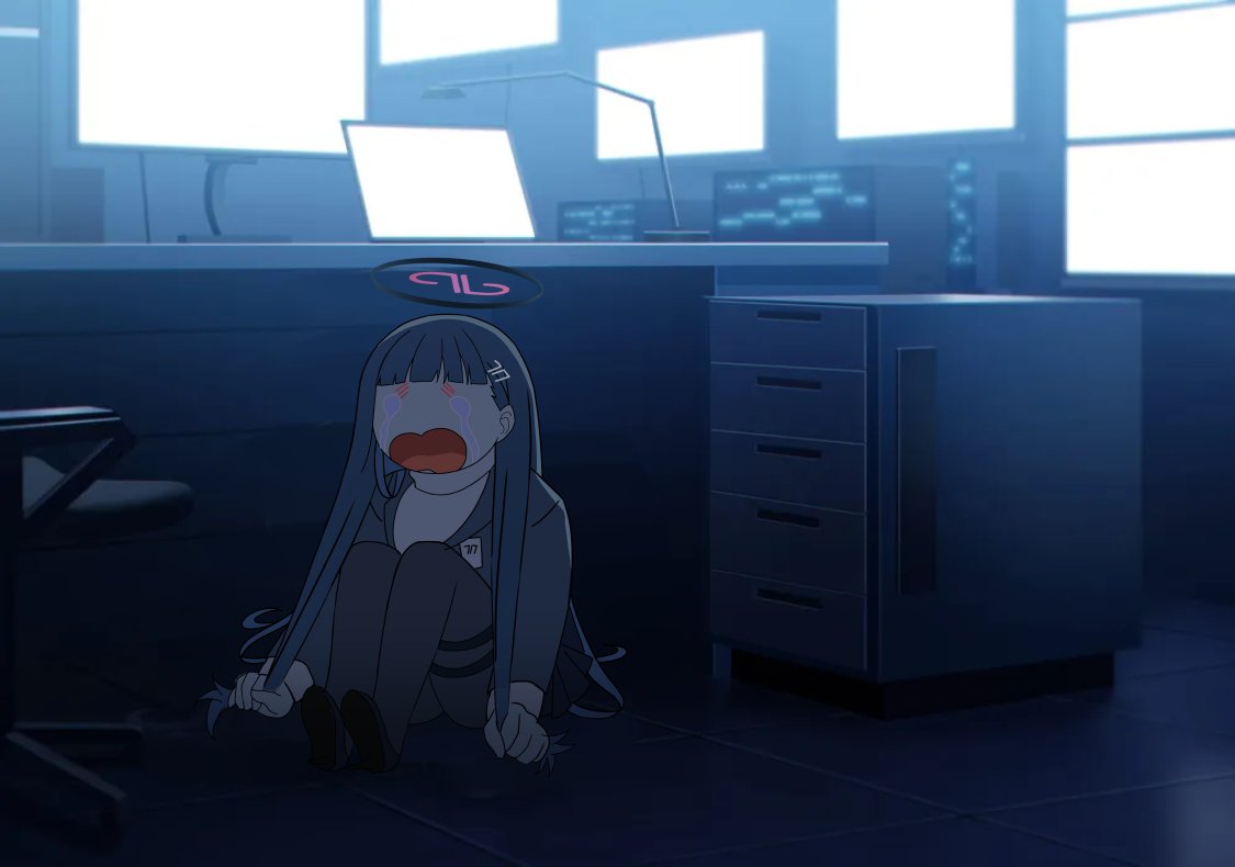 1girl, black_hair, black_halo, blue_archive, commentary_request, crying, doham, frieren's_three-day_tantrum