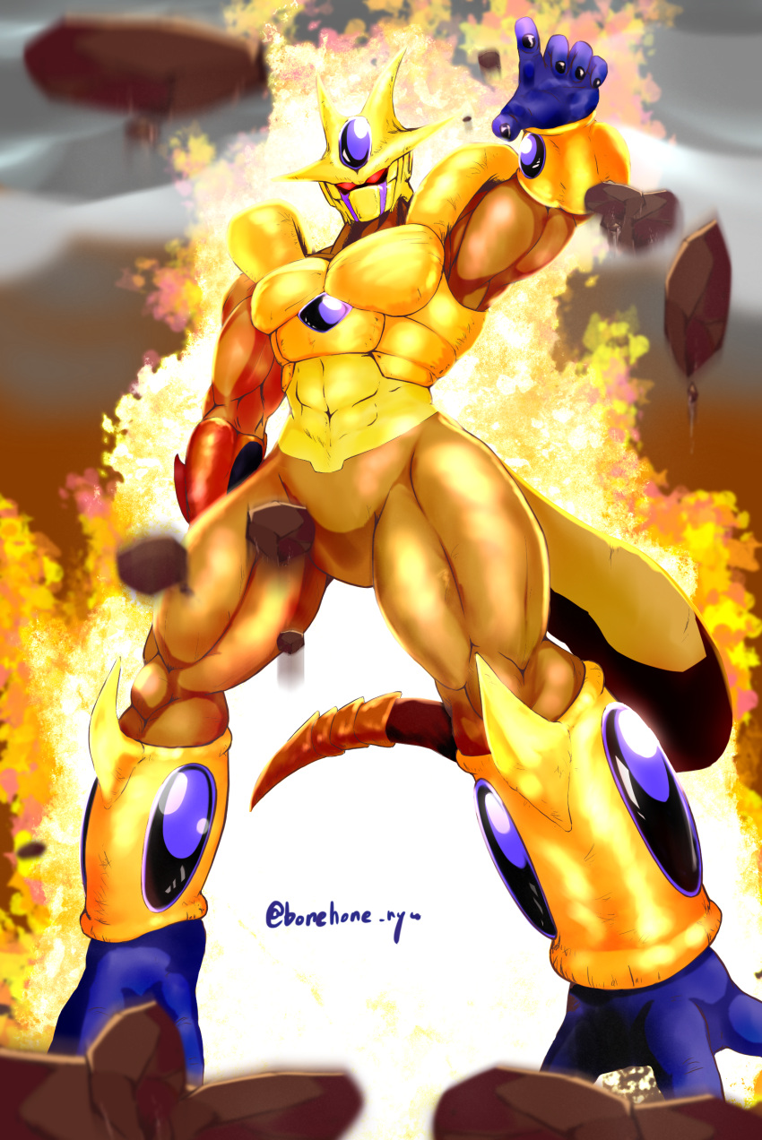 1boy, abs, absurdres, armor, artist_name, aura, black_nails, blurry