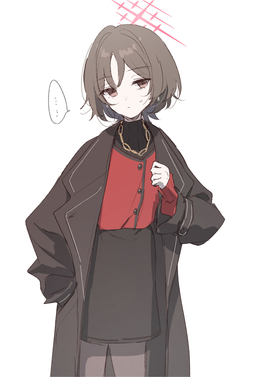 ..., 1girl, absurdres, alternate_costume, black_skirt, blue_archive, brown_coat, brown_eyes