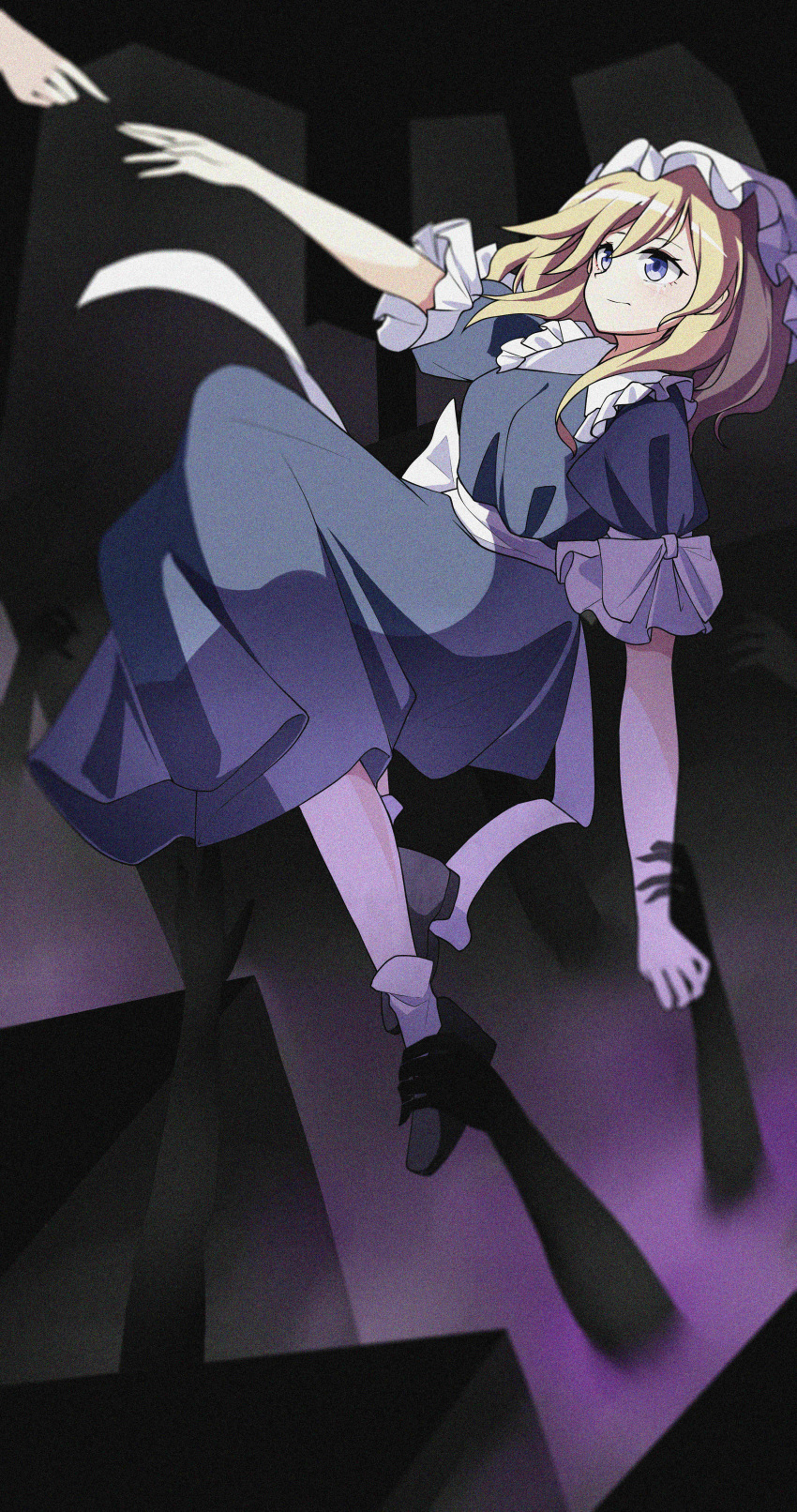 2girls, absurdres, black_shoes, blonde_hair, bow, check_commentary, chinese_commentary, closed_mouth