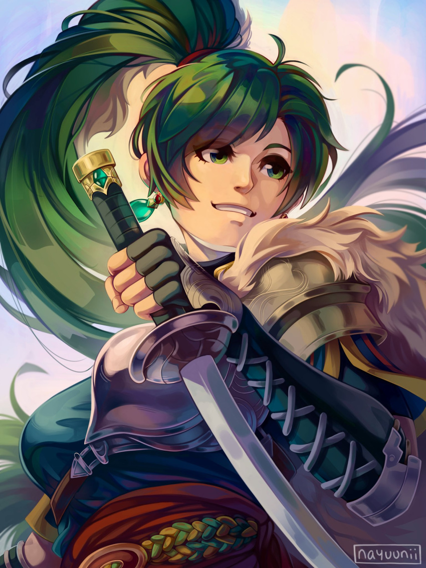 1girl, ahoge, breasts, earrings, fingerless_gloves, fire_emblem, fire_emblem:_the_blazing_blade, fire_emblem_heroes