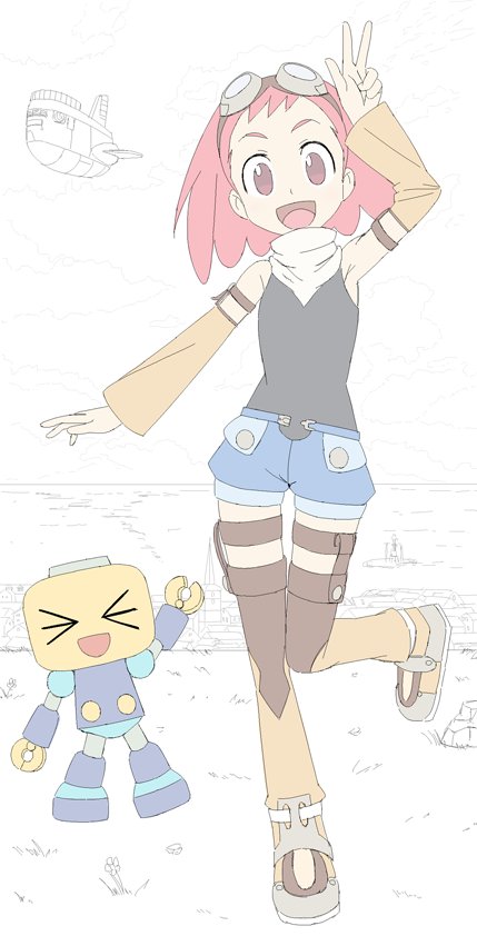 1girl, aero_(mega_man), commentary_request, detached_sleeves, flower, full_body, goggles, goggles_on_head