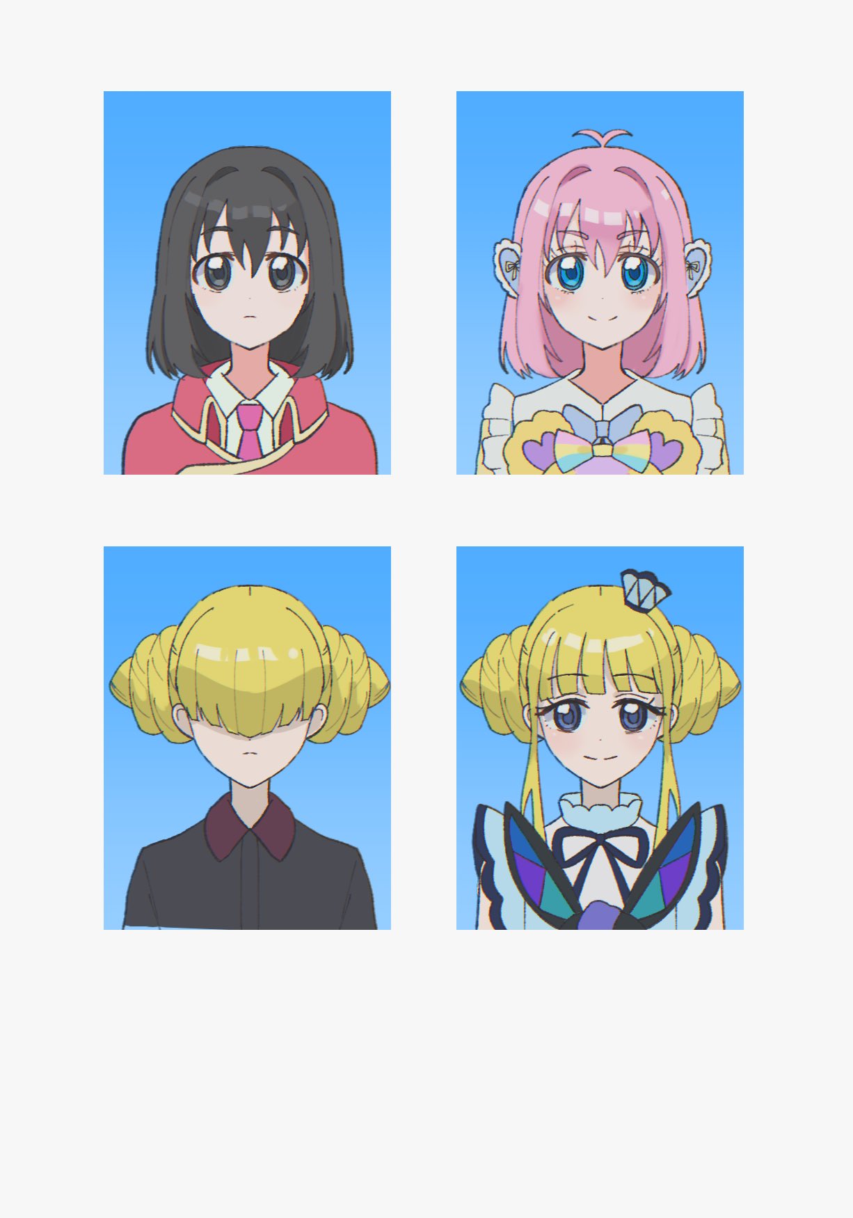 2girls, amauri_miruki, before_and_after, black_eyes, black_hair, black_shirt, blonde_hair, blue_eyes