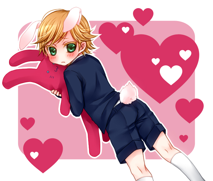 bad_id, barnaby_brooks_jr, blonde_hair, blush, bunny_ears, bunny_tail, child, green_eyes