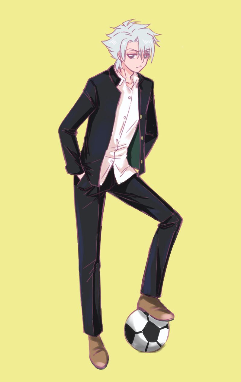1boy, ball, black_eyes, bleach, bleach:_the_high_school_warfare, brown_shoes, commentary, english_commentary