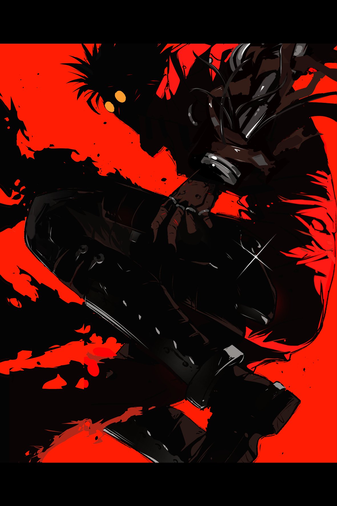 1boy, black_theme, boots, dark, eridin3038, foot_out_of_frame, gloves, highres