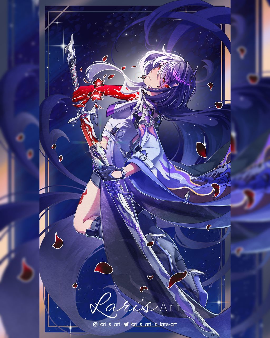 1girl, acheron_(honkai:_star_rail), armor, belt, boots, colored_extremities, commentary, earrings