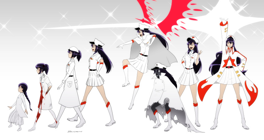 1girl, absurdres, age_progression, bambietta_basterbine, belt, black_belt, bleach, bleach:_sennen_kessen-hen