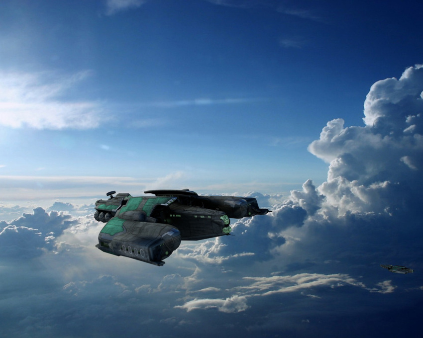 3d, above_clouds, aircraft, algos_(eve_online), attack_ship_(eve_online), blue_background, blue_sky, carrier